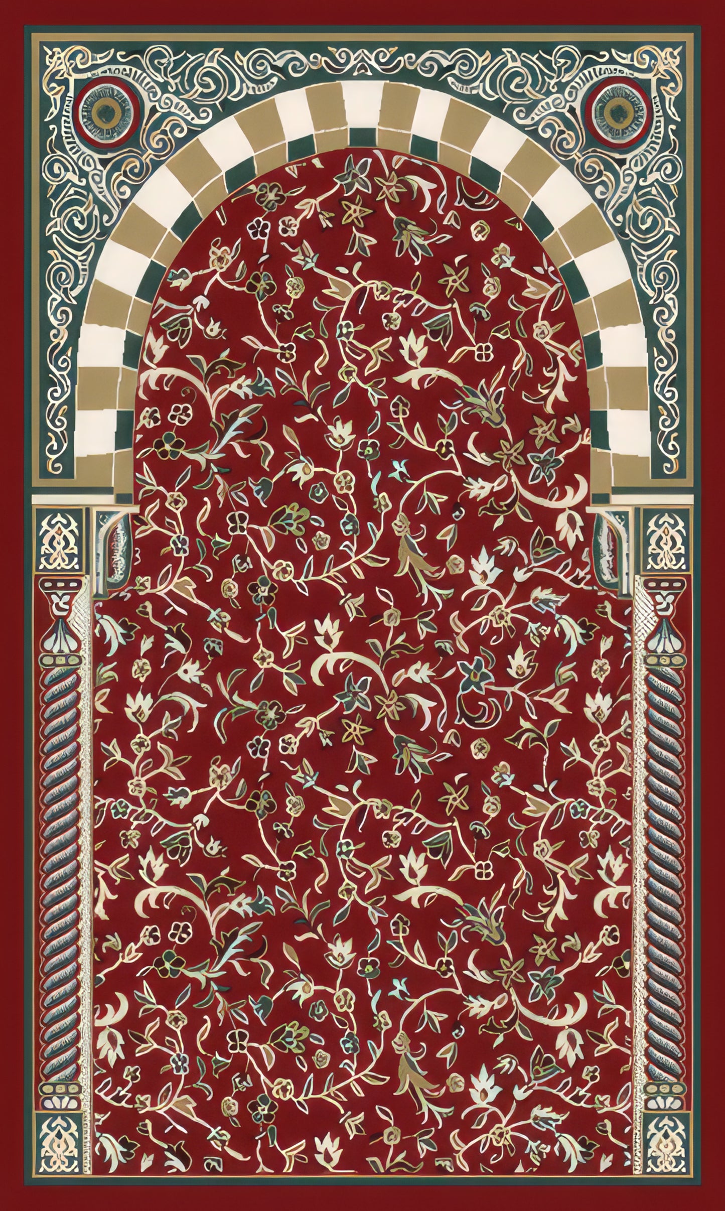 Comfort Prayer Mat "El-Rawda (روضه)" In Ruby - سجاده صلاه مبطنه